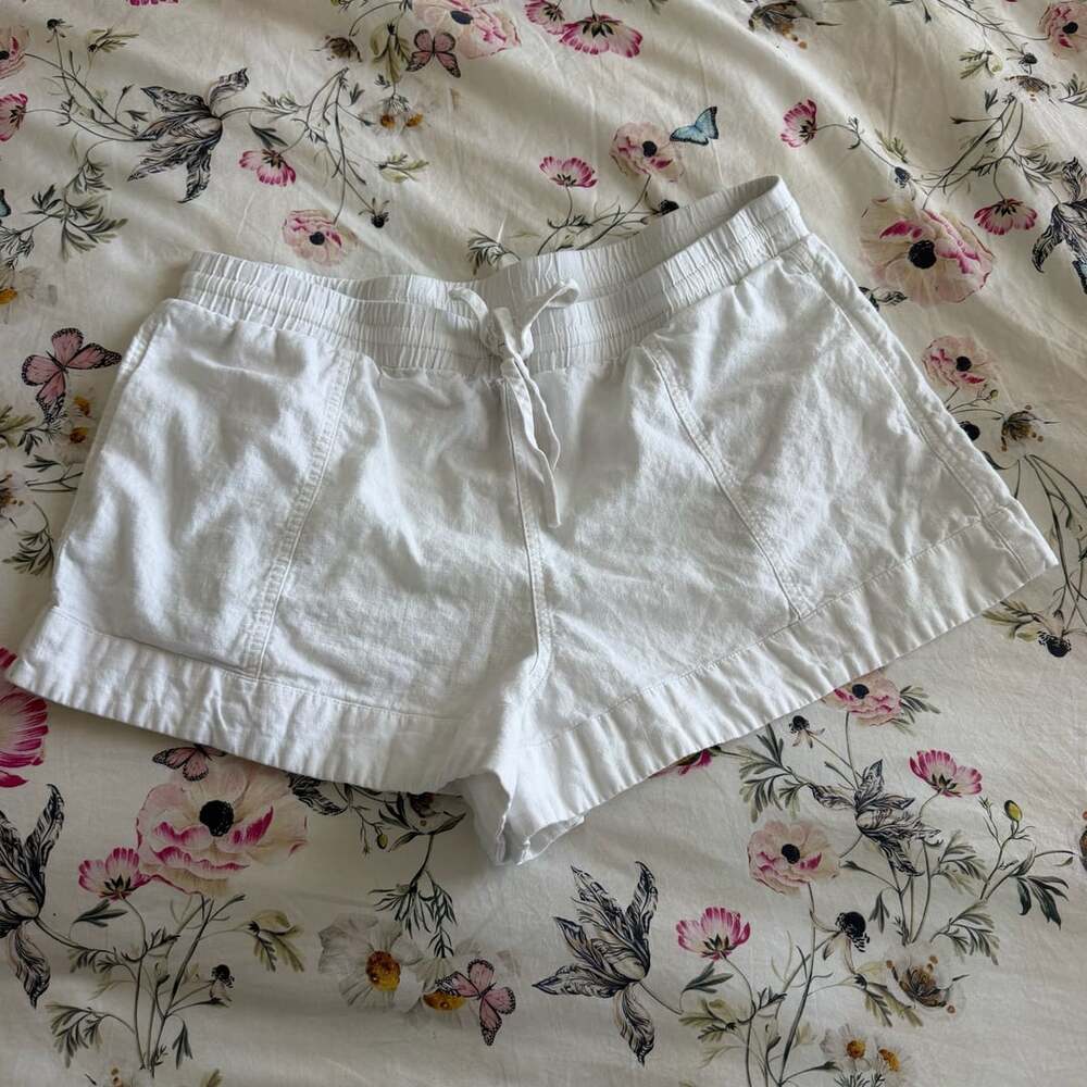 Universal Thread White Linen Blend Pull-On Shorts with Drawstring Waist, Size L